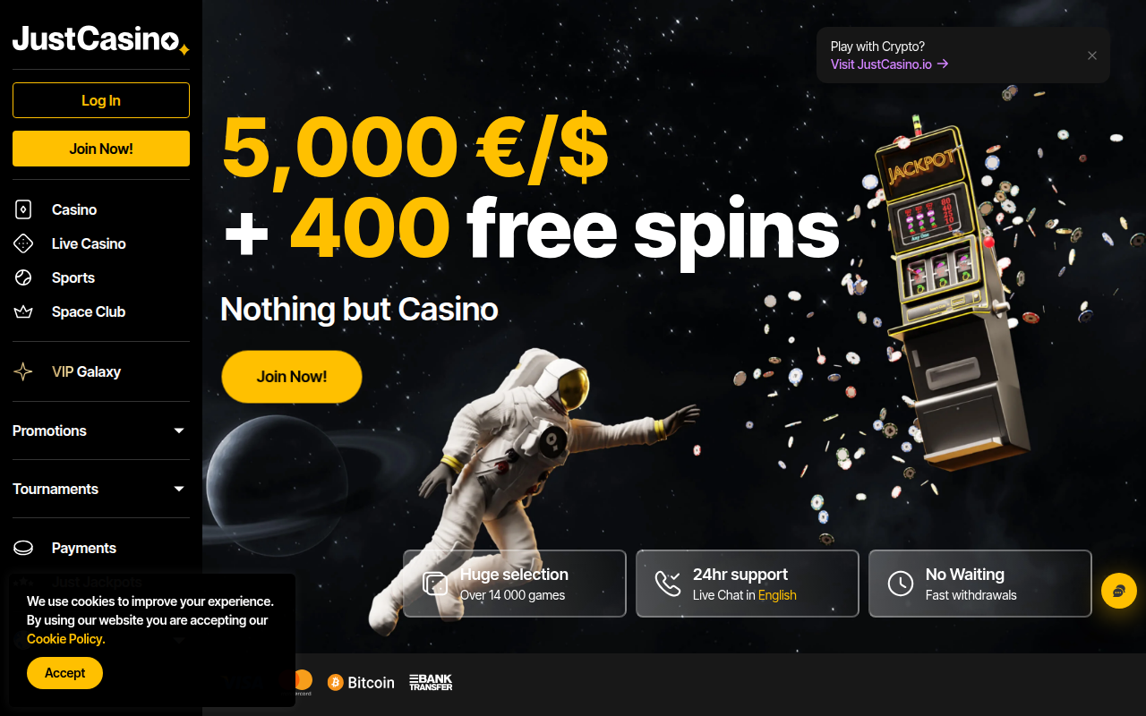 Screenshot Just Casino Online Casino Homepage