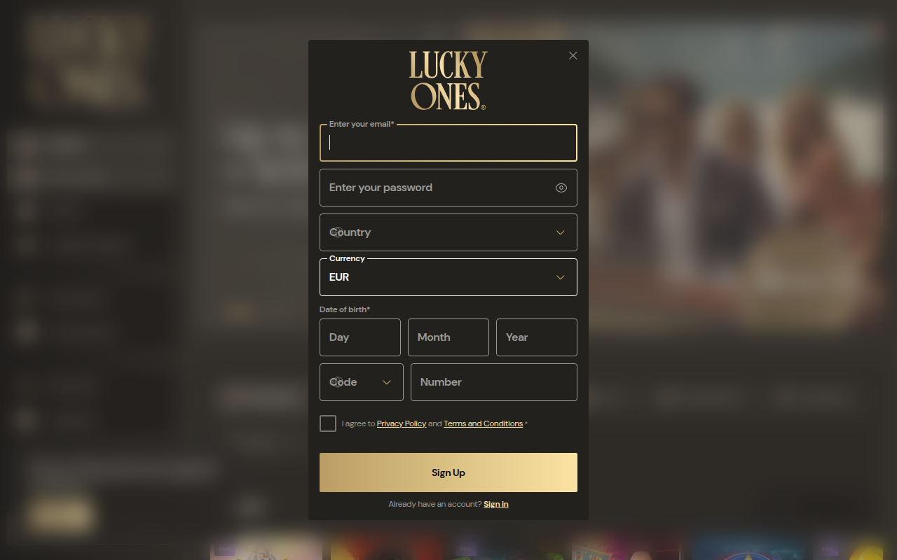 Screenshot Lucky Ones Online Casino Homepage