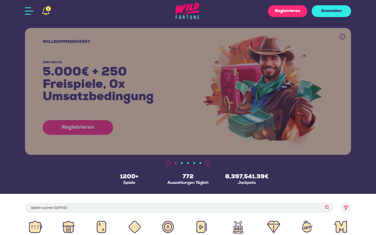 Screenshot Wild Fortune Casino Online Casino Homepage